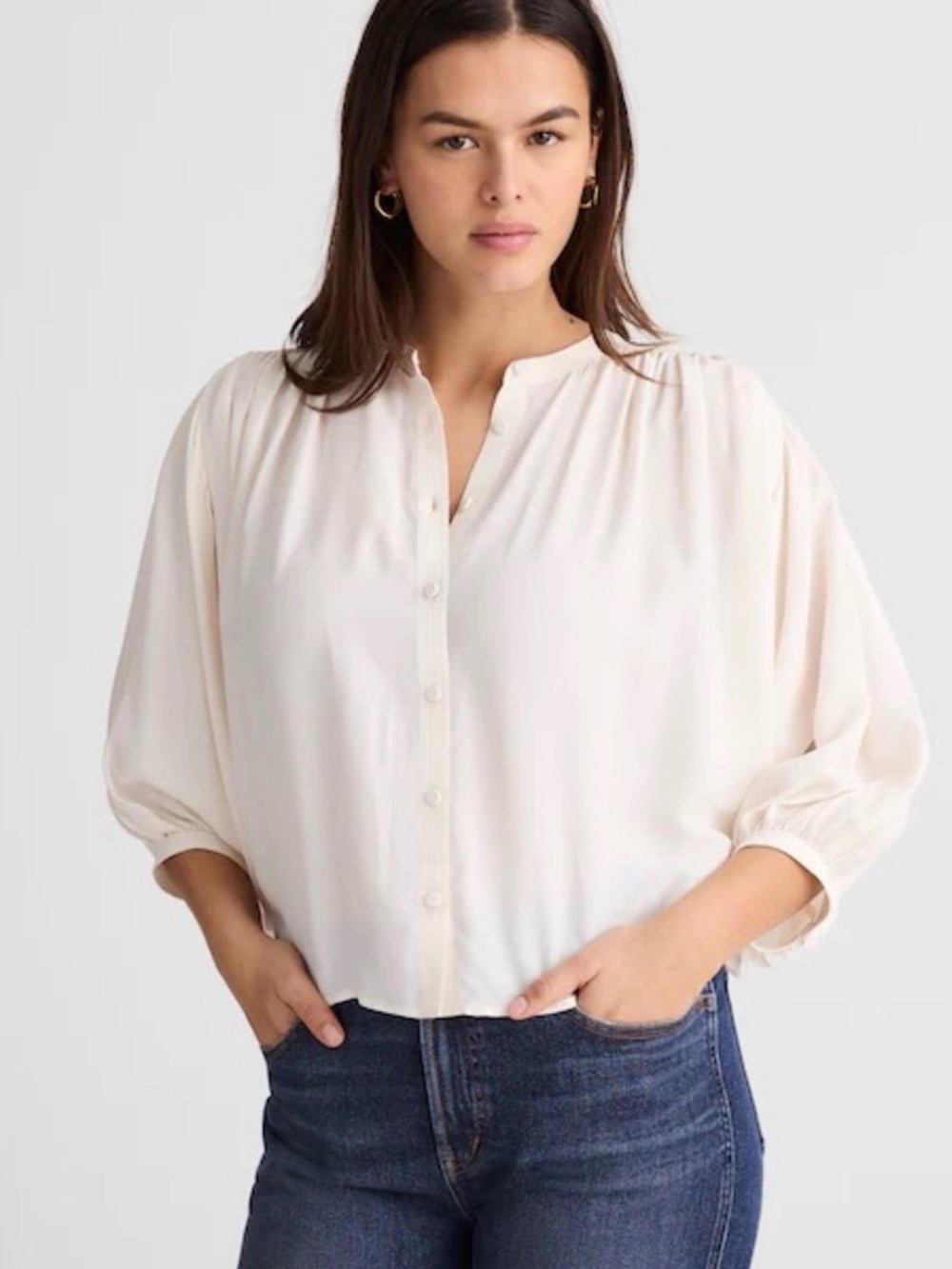 NWT Madewell Shirred Crewneck Button-Up Top size M - Picture 4 of 8